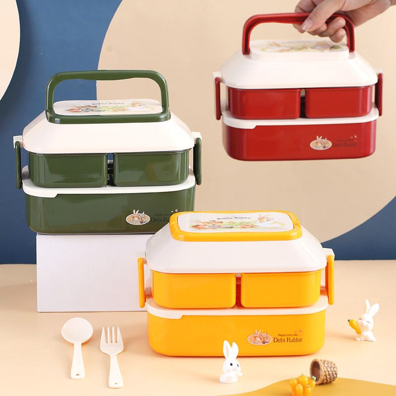 Vente chaude 2 couches Boîte à lunch en plastique avec poignée Fordable 1000 ml ~ 2000 ml bleu 1.jpg
