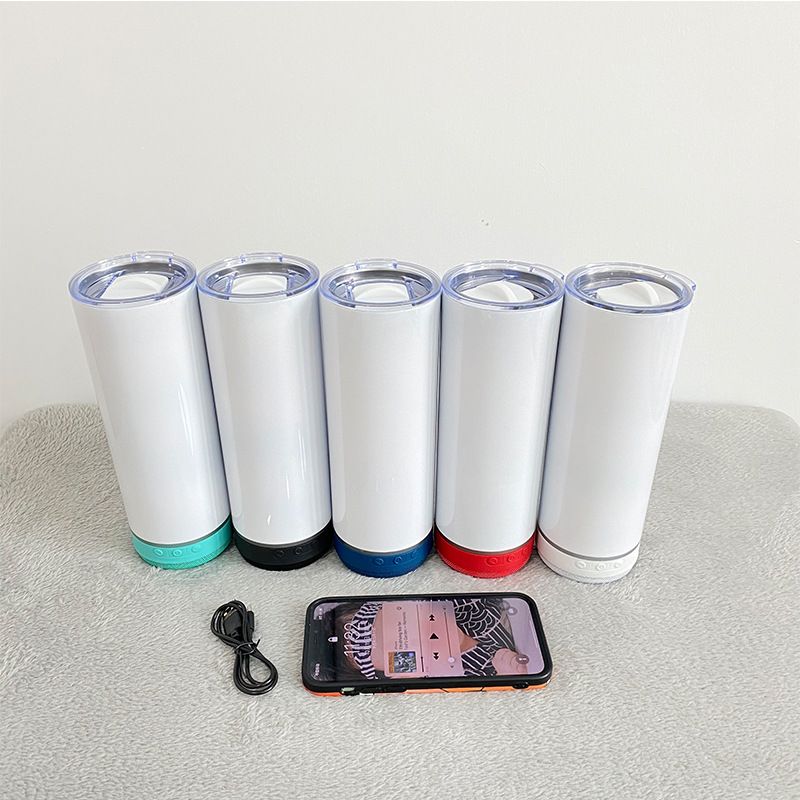 Anpassbare Sublimation umweltfreundlich lecksistentem Edelstahl Sus 304 Wide Mund Sip Deckel Wasserflasche mit Blueteeth-Lautsprecher 500 ml ~ 1000 ml Weiß 1.jpg