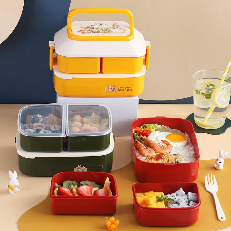 Vente chaude 2 couches Boîte à lunch en plastique avec poignée Fordable 1000 ml ~ 2000 ml bleu 2.jpg