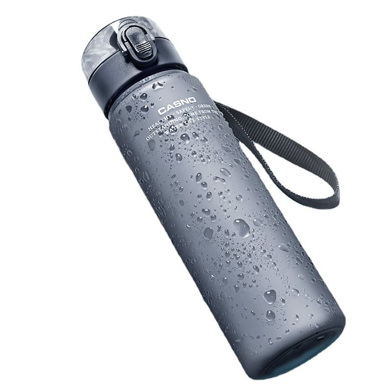 Bouteille d'eau en plastique écologique, portable, à bouche étroite, avec couvercle pop-up, 500ml ~ 1000ml, noir, vente en gros