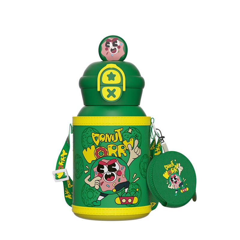 In acciaio inossidabile (18/8Pro) 316 Bottiglia d'acqua isolata per bambini super carini portatili con copertura e paglia larga 500 ml ~ 1000 ml alpina