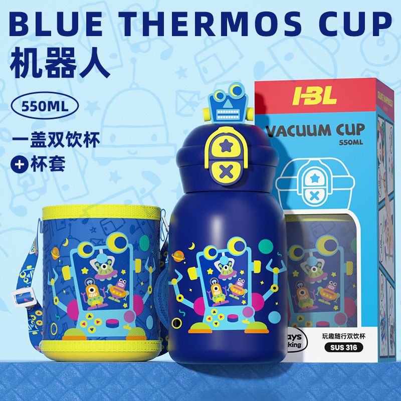 In acciaio inossidabile (18/8Pro) 316 Bottiglia d'acqua isolata per bambini super carini portatili con copertura e paglia larga 500 ml ~ 1000 ml alpina