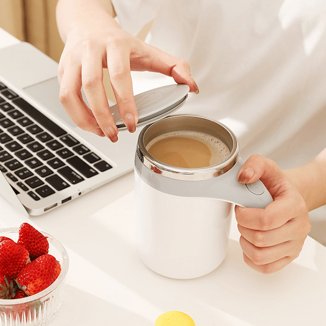 Tasse à café sus 304 entièrement automatique, rechargeable et fonctionnant sur piles, 250ml ~ 500ml, blanc