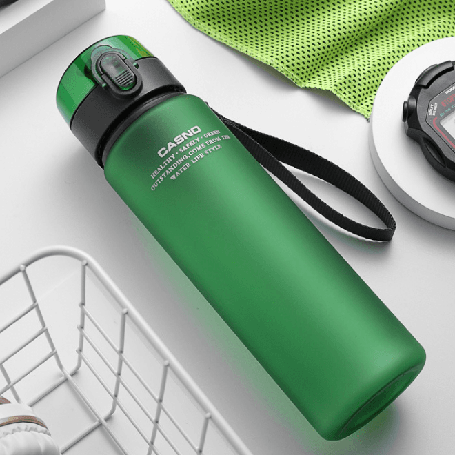 Bouteille d'eau en plastique écologique, portable, à bouche étroite, avec couvercle pop-up, 500ml ~ 1000ml, noir, vente en gros