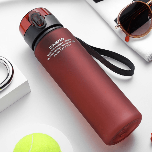 Bouteille d'eau en plastique écologique, portable, à bouche étroite, avec couvercle pop-up, 500ml ~ 1000ml, noir, vente en gros