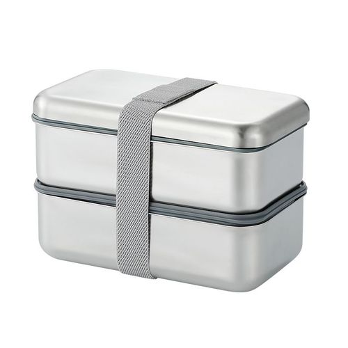 Wholesale doublue layer stainless steel lunch box with belt and microwave safe,removable divider