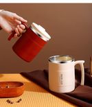 Stainless Steel (18/8Pro) newest office coffee mug with straw and foldable spoon Wide 500ml ~ 1000ml Carnation
