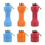 wholesale gym/fitness outdoor fordable portable silicone dumbbel sport water bottle 500ml ~ 1000ml Black